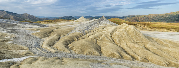 Panorama of unique landscape in Mud volcanoes area