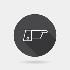 Flat hand icon with long shadow pointing at something