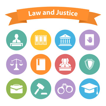 Set Of Flat Law And Justice Icons