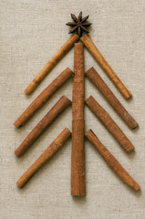 Christmas tree made of cinnamon sticks