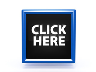Click here square icon on white background