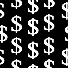 Dollar symbol seamless pattern on black