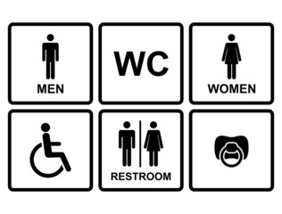 Vector restroom icons:men,women, lady, man, baby's dummy,nipple,