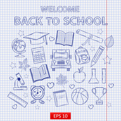 Scrap set Back to school on the notebook sheet