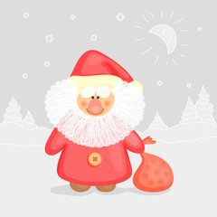 Funny Santa Claus and magical landscape