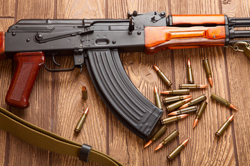 Kalashnikov assault rifles with ammunition
