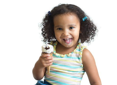 Kid Eating Ice Cream Isolated