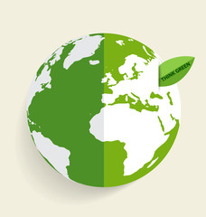 Green Eco Earth, Green earth with green leaf. Vector Illustratio