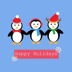 Penguins and banner for Happy Holiday