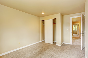 Empty room in soft ivory tones with closet