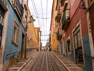 Fototapeta na wymiar LISBON, PORTUGAL - APRIL 1, 2013: Famous Bica funicular (Elevado