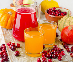 Healthy juice with  autumn fruit and vegetables