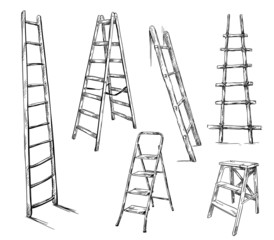 Ladders drawing, vector illustration - obrazy, fototapety, plakaty
