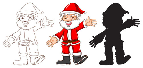 Sketches of Santa Claus in three different colours