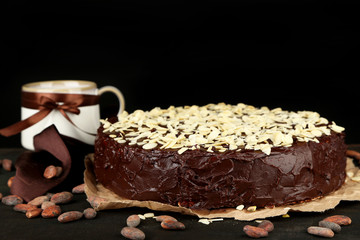 Tasty chocolate cake with almond,