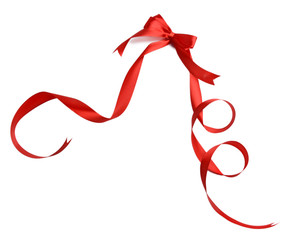 Shiny red satin ribbon and bow isolated on white