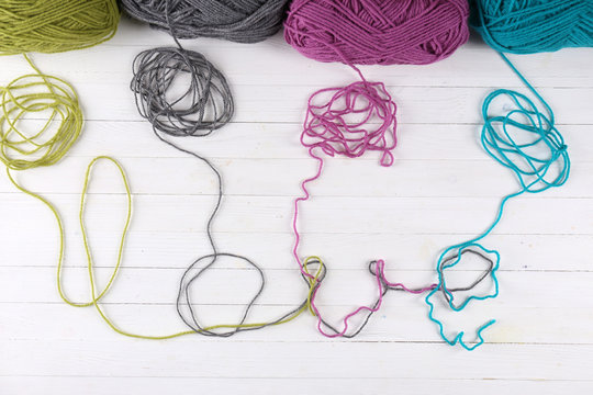 Love word formed with colorful knitting yarn