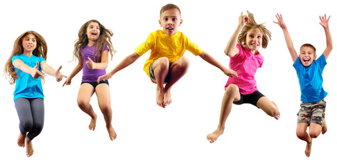happy children exercising and jumping