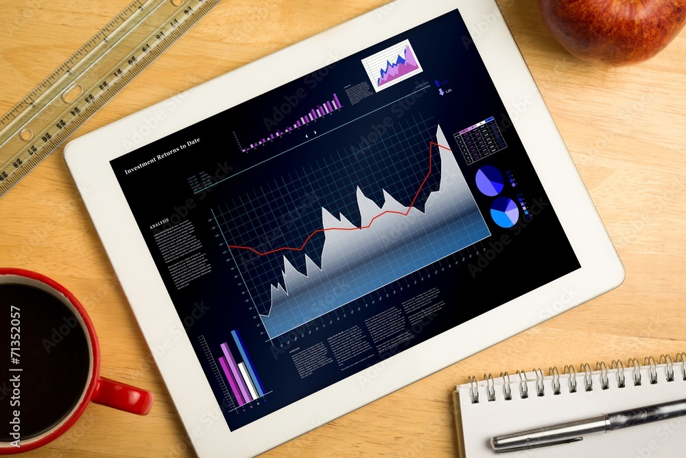 Poster Composite image of business interface with graphs and data