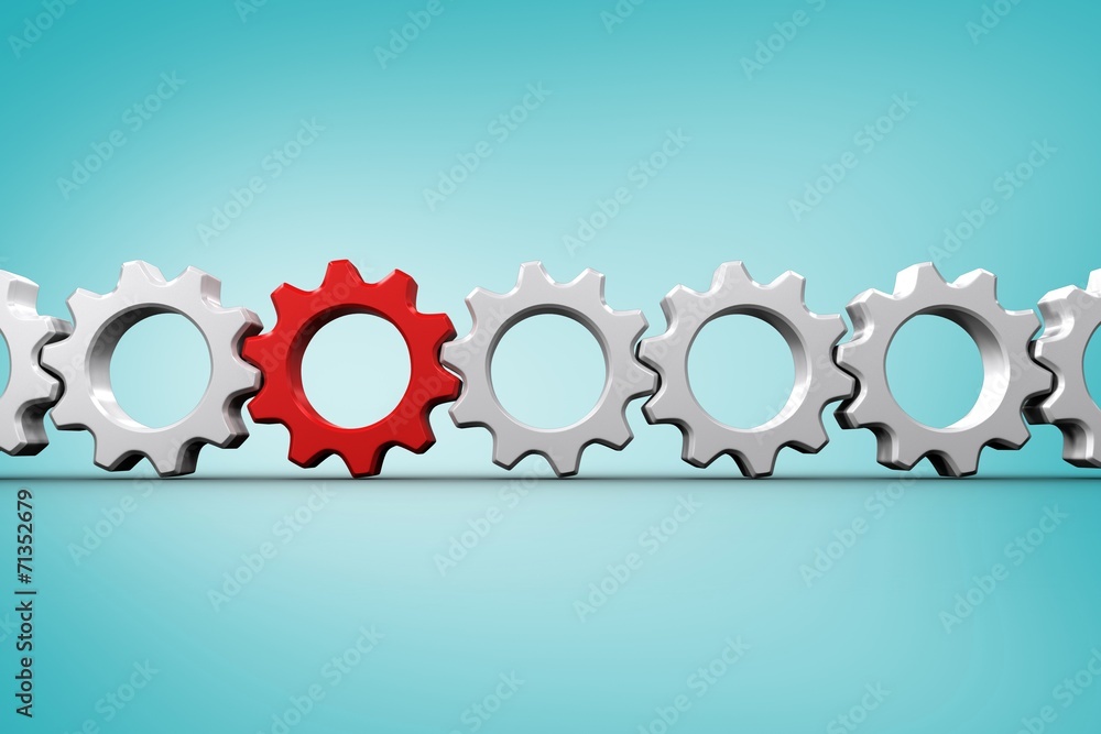 Aufkleber composite image of red and white cogs and wheels