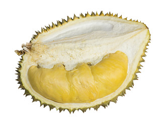 Close up of peeled durian isolated on white background © Suphatthra China