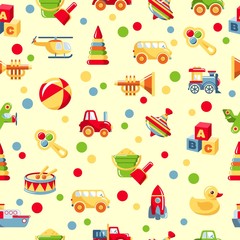 Seamless colorful pattern with different kind of toys