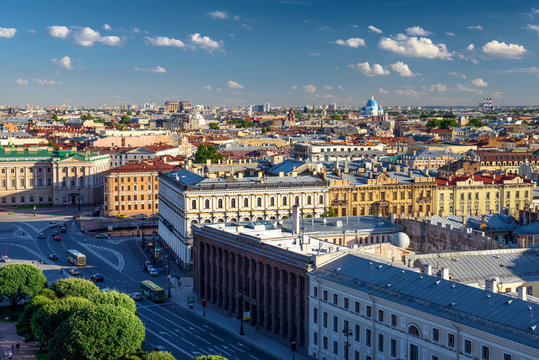 Scenic view on Saint-Petersburg city from the colonnade of St. I