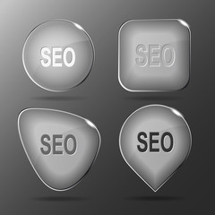Seo. Glass buttons. Vector illustration.