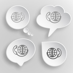 Global communication. White flat vector buttons on gray backgrou