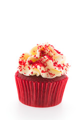 Red velvet cupcakes isolated on white