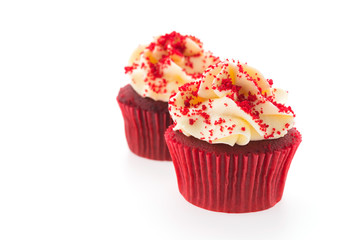Red velvet cupcakes isolated on white