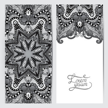 grey decorative label card for vintage design, ethnic pattern