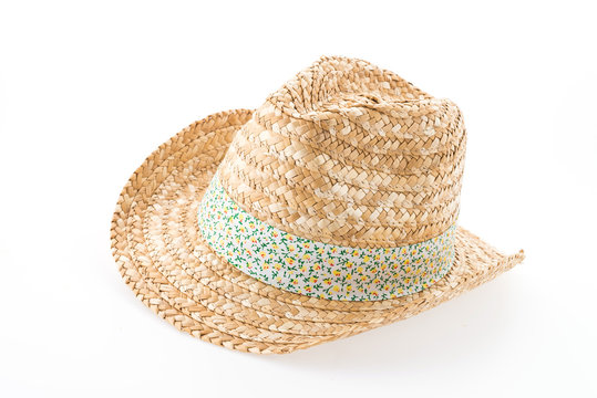 Summer beach straw hat isolated on white background