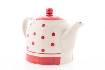 Polka dot tea pot isolated on white background