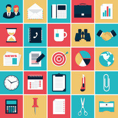Flat icons set of business elements and office equipment