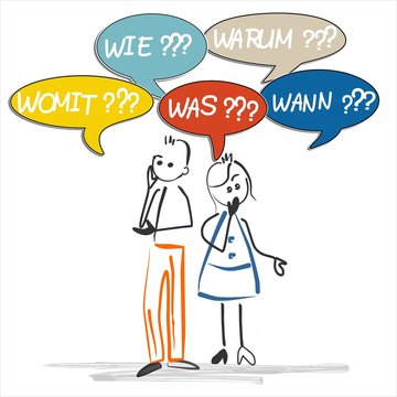 Mann Frau viele Fragen Vektor Grafik bunt