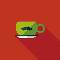 mustache coffee cup flat icon with long shadow,eps10