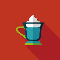 iced floating coffee flat icon with long shadow,eps10