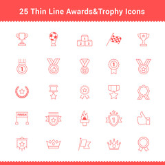 Set of Thin Line Stroke Awards and Trophy Icons