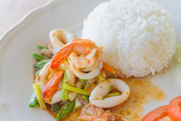 Stir fried chili with seafood , Thai food