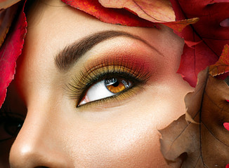 Autumn make up for brown eyes. Closeup fashion makeup