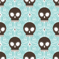 Brown stylized skull seamless pattern