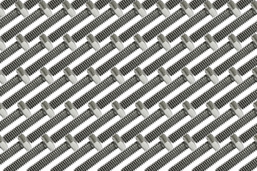 Closeup of an array of silver machine bolts in a symmetrical pat