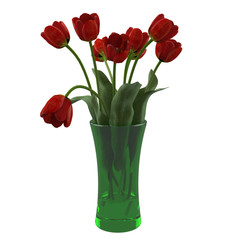 Isolated bouquet of red tulips in the vase on white background