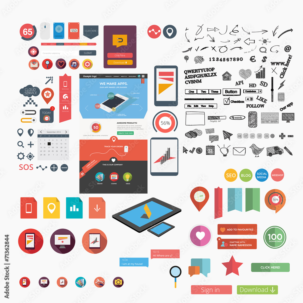Wall mural massive collection of flat web graphics