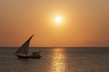 Sailing boat in sunset