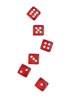 red transparent dice calculation from six to one