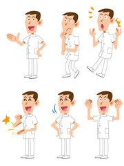 白衣の男性6種類のポーズと表情