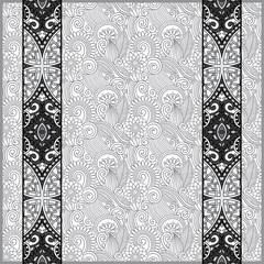grey lace border stripe in ornate floral background, black and w
