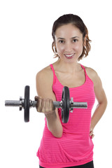 Fitness woman holding weights